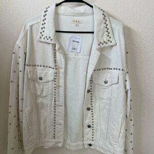POL Women's White Studded Jean Jacket
